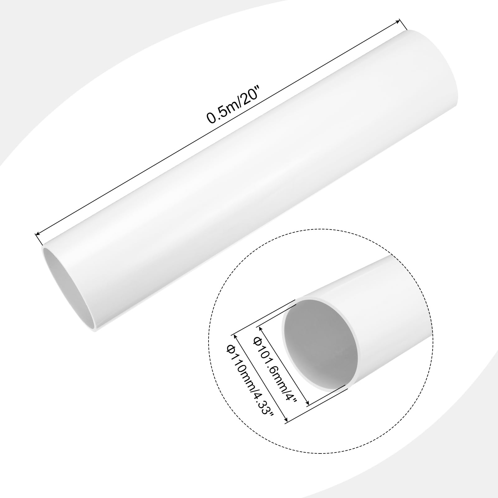 QUARKZMAN 101,6 mm PVC sztywna okrągła rurka ID 110 mm OD 0,5 m biała odporna na wstrząsy do rury wodociągowej, rzemiosła, dekoracji, tulei kablowej