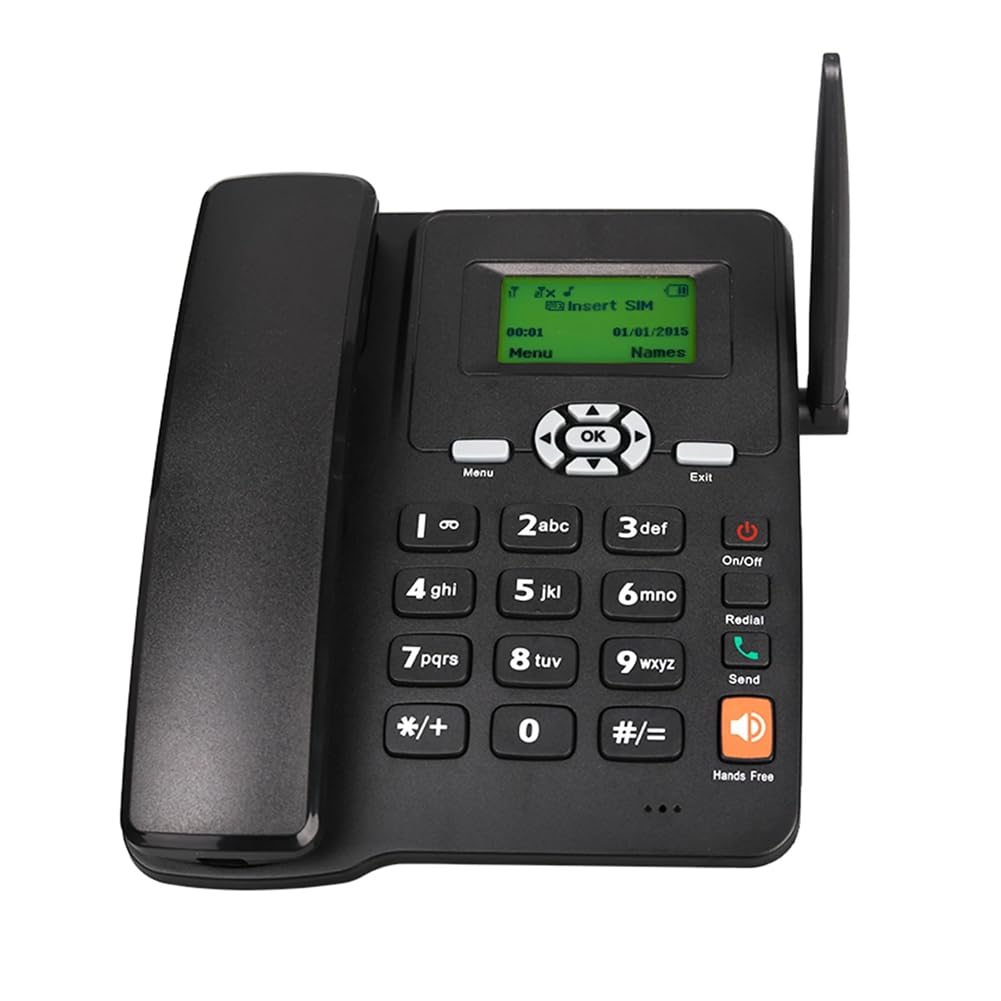 Teléfono Inalámbrico de Escritorio Compatible con gsm 850/1800/1900 MHz, Tarjeta SIM Dual, Teléfono Fijo 2G con Antena, Radio y Enchufe de la UE