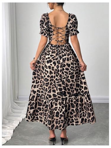 Image of Floerns Women's Floral Short Puff Sleeve Milkmaid Dress Boho A Line Long Dresses