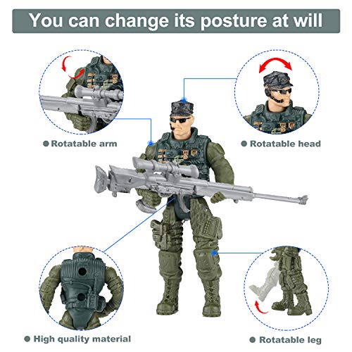 Hautton Soldier Action Figures Toy, 8 Army Men with Weapons Accessories, Removable Body Adjustable Arms Legs Military Playset for Boys Girls Kids Children