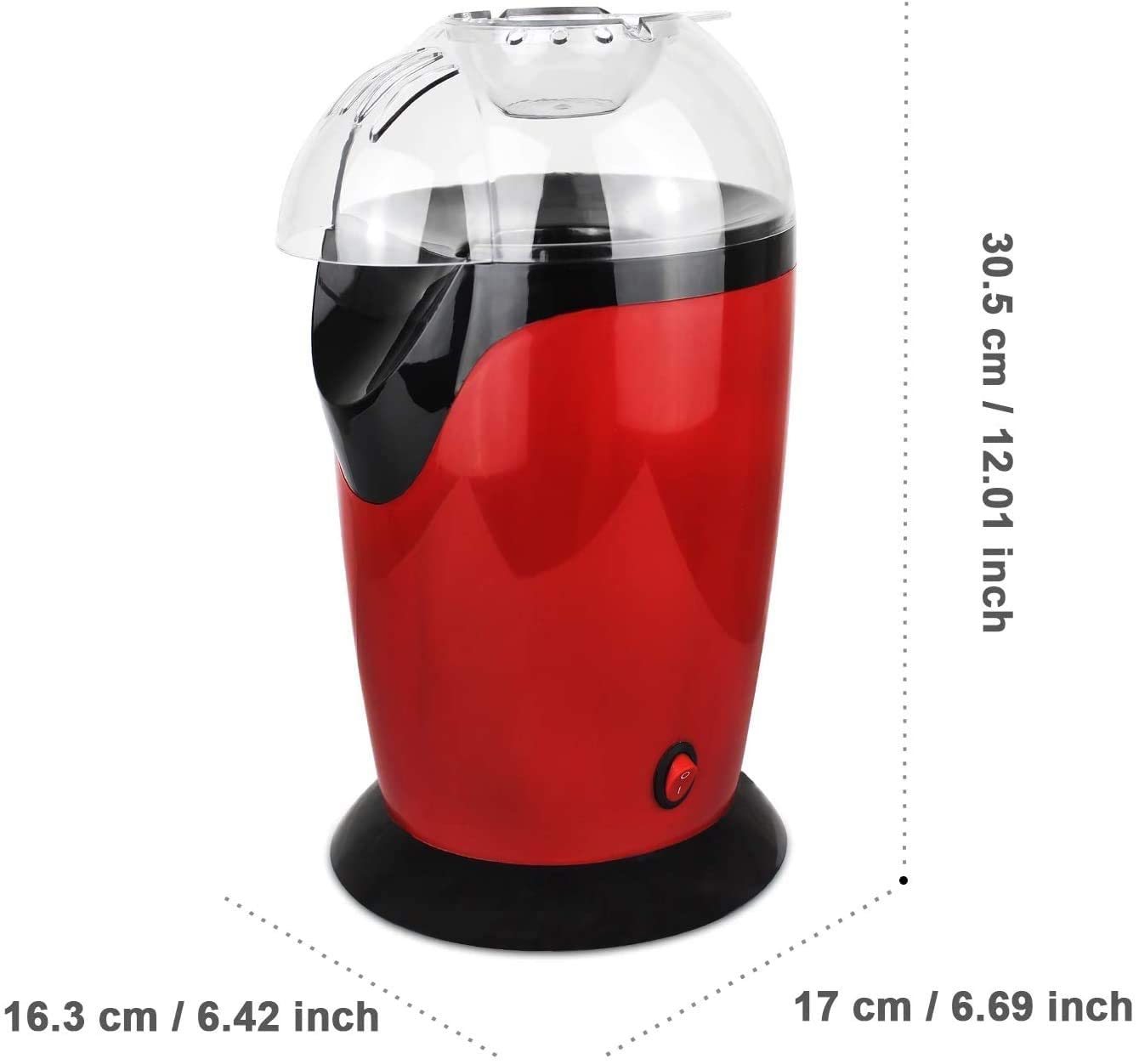 Macchina per Popcorn Macchina per Popcorn ad Aria Calda, Piccola Macchina per Popcorn elettrica Senza Olio da 1200 W con misurino da 60 g e Coperchio Superiore per la casa, Il Carnevale e Le