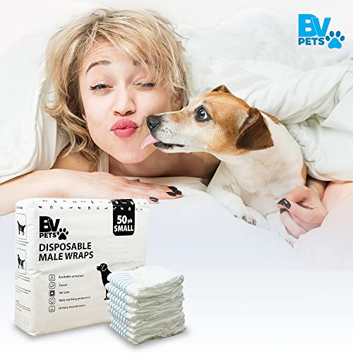 Image of BV Dog Wraps Male Small (Waist 12-19in) Super Absorbent - 400 Count Disposable - Doggie Diapers with Wetness Indicator - Adjustable Male Dog Wraps - Ideal for Incontinence /Training