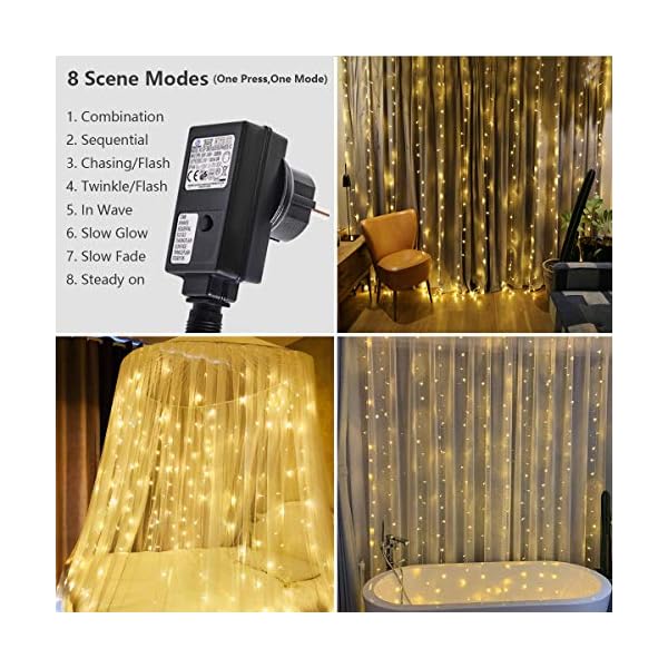 JOLVVN LED Lichtervorhang 3x3m,300 LED Innen Lichterkette Vorhang 8 Modi Lichterketten für Partydekoration spezialle… – Bild 3