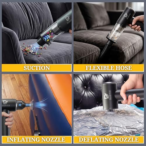 Image of Car Vacuum Portable Cordless 20000Pa Powerful Handheld, Mini, Hoover Cleaner, 3 Speed Suction, Easy Empty, Rechargeable 7800mAh, Blower Inflator Deflator, Car Cleaning Kit