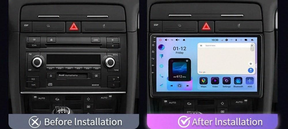 Bezprzewodowy Ekran Apple Carplay Android Auto dla Audi A4 B6 S4 RS4 2002-2009 Przenośny Ekran Dotykowy Apple Carplay, Nawigacja Gps/Sterowanie, 4 Rdzeń 2G+32G