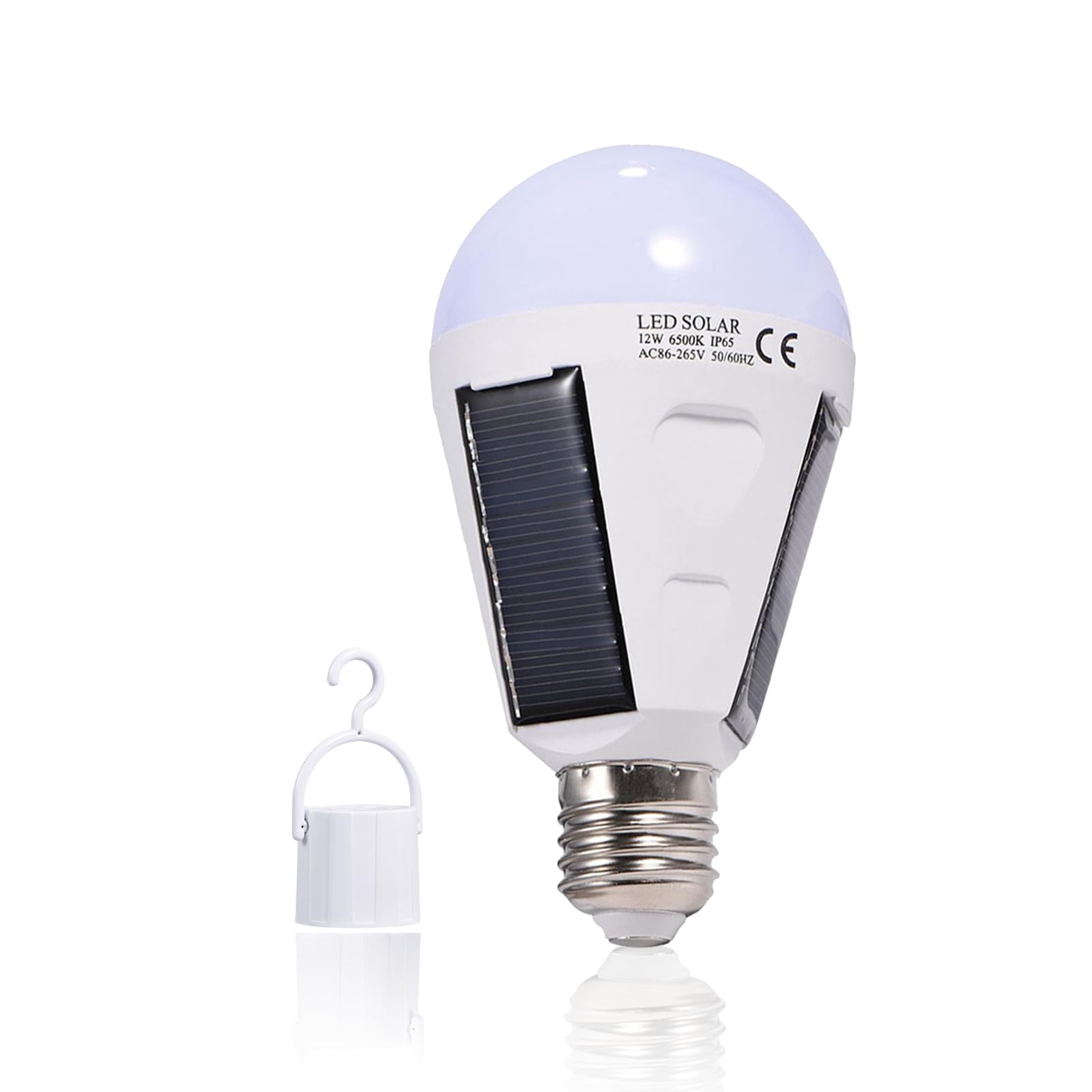 OUKENS Bombilla LED solar, E27 Panel solar portátil Bombilla LED IP65 Impermeable Interior/exterior Senderismo Camping Lámpara de emergencia recargable(12W)