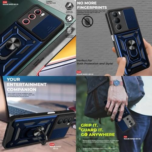 Image of SPAZY CASE Realme Narzo 80x 5G Back Cover | Heavy Duty Hybrid Case with 360 Degree Rotating Finger Ring Holder + Slider Shutter Camera Protection Case for Realme Narzo 80x 5G - Blue