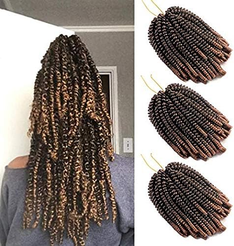 3Packs Spring Twist Synthetic Hair Ombre Colors Crochet Braids Synthetic Braiding Hair Extensions(T1B/27#,8Inch)