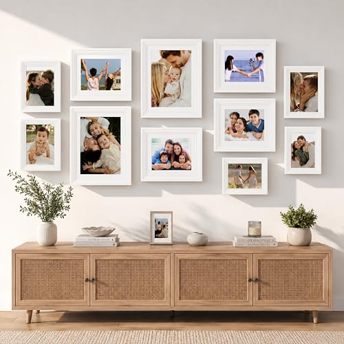 Image of Art Street White Gallery Wall Photo Frame Set for Living Room | Modern Family Memory Timeline Wall Decor with Multi Size Collage Frames for Home & Bedroom Decoration