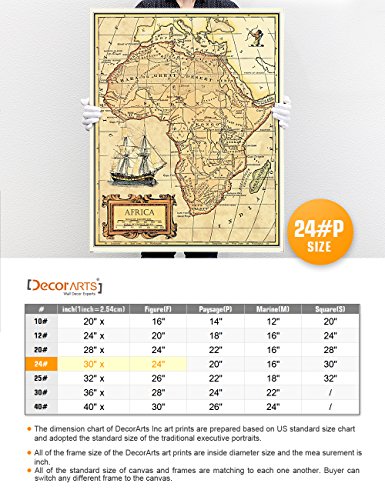 Image of DECORARTS - Large Vintage Africa Map Canvas Wall Art, Antique Historical African Map for Wall Decor, Hand-Stretched Giclee Print, Statement Piece, Handcrafted in USA, 24x30''
