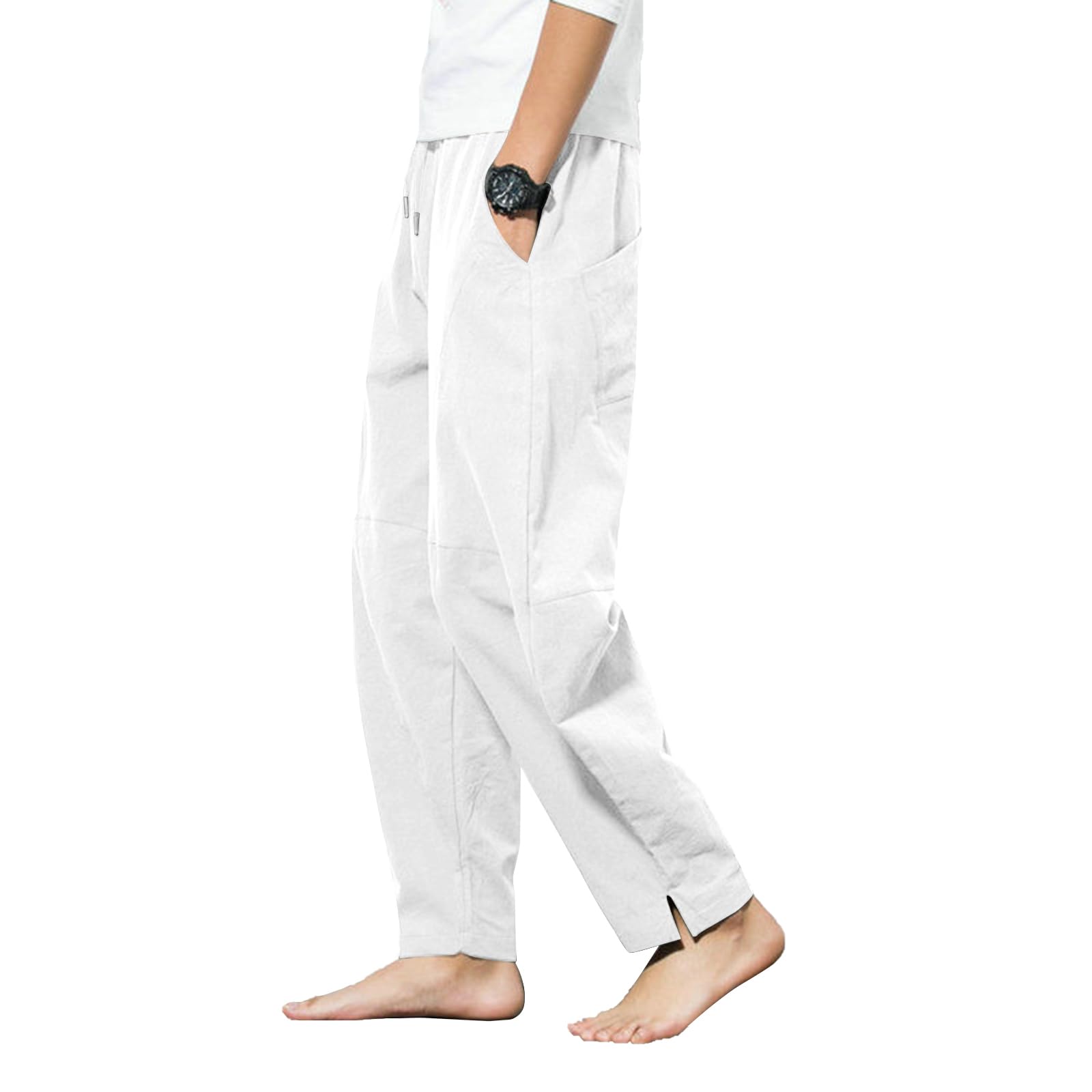 LAOARA Pantaloni di Lino da Uomo Pantaloni Leggeri Estivi Casual Pantaloni Elasticizzati in Vita Pantaloni da Spiaggia Yoga