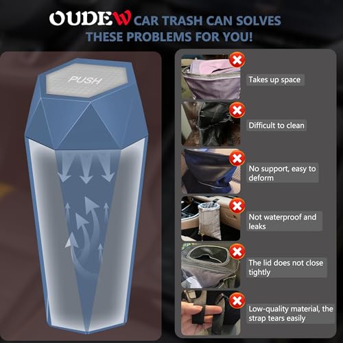 Image of Car Trash Can with Lid - 2-Pack, Interior Accessories for Vehicles, Leakproof Garbage Can with 30 Detachable Trash Bags, Multipurpose Organizers and Storage for Home, Office (Dark Blue)