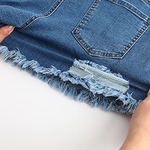 Image of THUNDER STAR Women Mid Rise Ripped Stretchy Jeans Shorts Frayed Raw Hem Casual Denim Shorts