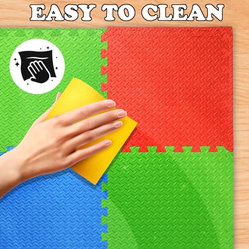 Image of EASYHOME Interlocking Mat - 12mm Thick | 60x60cm 9 Tiles (36 Sq Ft Area) for Kids | Soft & Protective Puzzle Mat for Baby Crawling, Playroom & Exercise