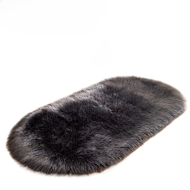 Tapis peau de mouton synthétique haut de gamme gris foncé pour canapé