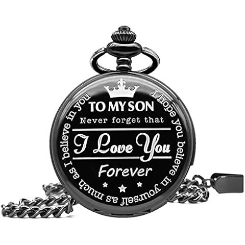 SRXWO Pocket Watch with Chain, Vintage Quartz Mens Fob Pocket Watches with Roman Numbers, Engraved Pendant Pocket Watch Necklace for Son from Dad and Mum Birthday Christmas Retro Gifts Cover