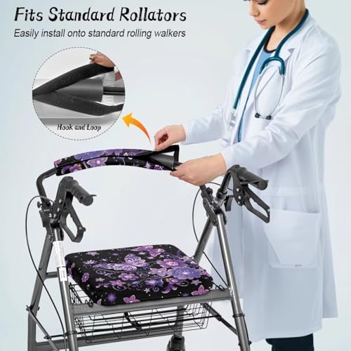 Image of Soft Rollator Walker Seat and Backrest Covers Flowers and Butterflies Rollator Accessories Adjustable Walkers Seat Covers for Ladies