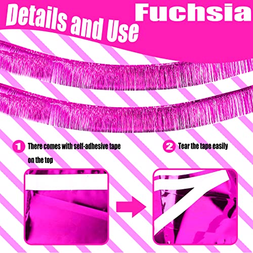 Image of 6 Pack 10 Feet Pink Metallic Foil Fringe Garland Rectangular Banner for Parade Floats, Thanksgiving, Christmas, Birthday, Halloween Party Decorations