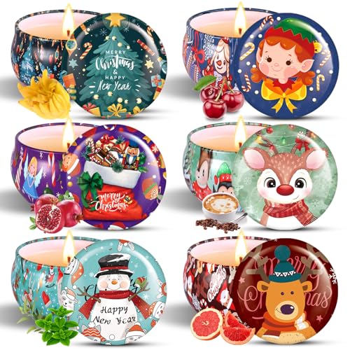 NCKIHRKK Candele Profumate Natalizie, 6 pz. Idee Regalo Natale Donna Decorative, Naturale Cera di Soia Aromatica per Mamma Amica