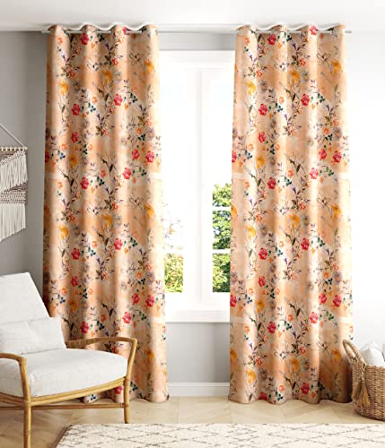Image of Ultimate Trends 270 GSM Premium Room Darkening Curtains with Tie Back and Diamond Eyelets Set of 2 Panels (6 L x 4 W Feet, Beige)