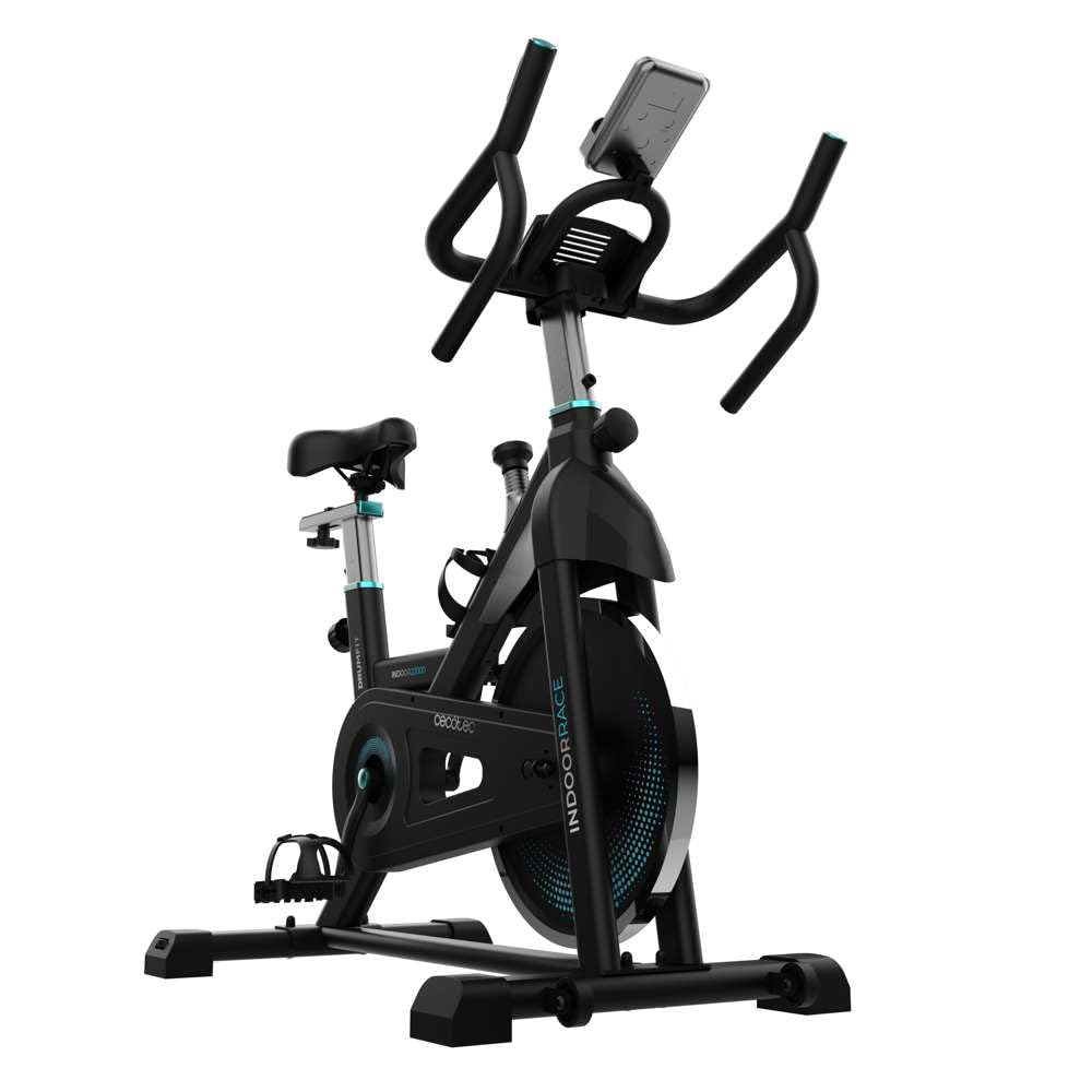 Cecotec Bicicleta Estática Indoor con Volante de Inercia de 16 a 25 Kg DrumFit Indoor 20000 Race. Pulsómetro, Pantalla LCD, Soporte Dispositivos y Botella, Manillar Deportivo, Ruedas, Sillín Ajustable