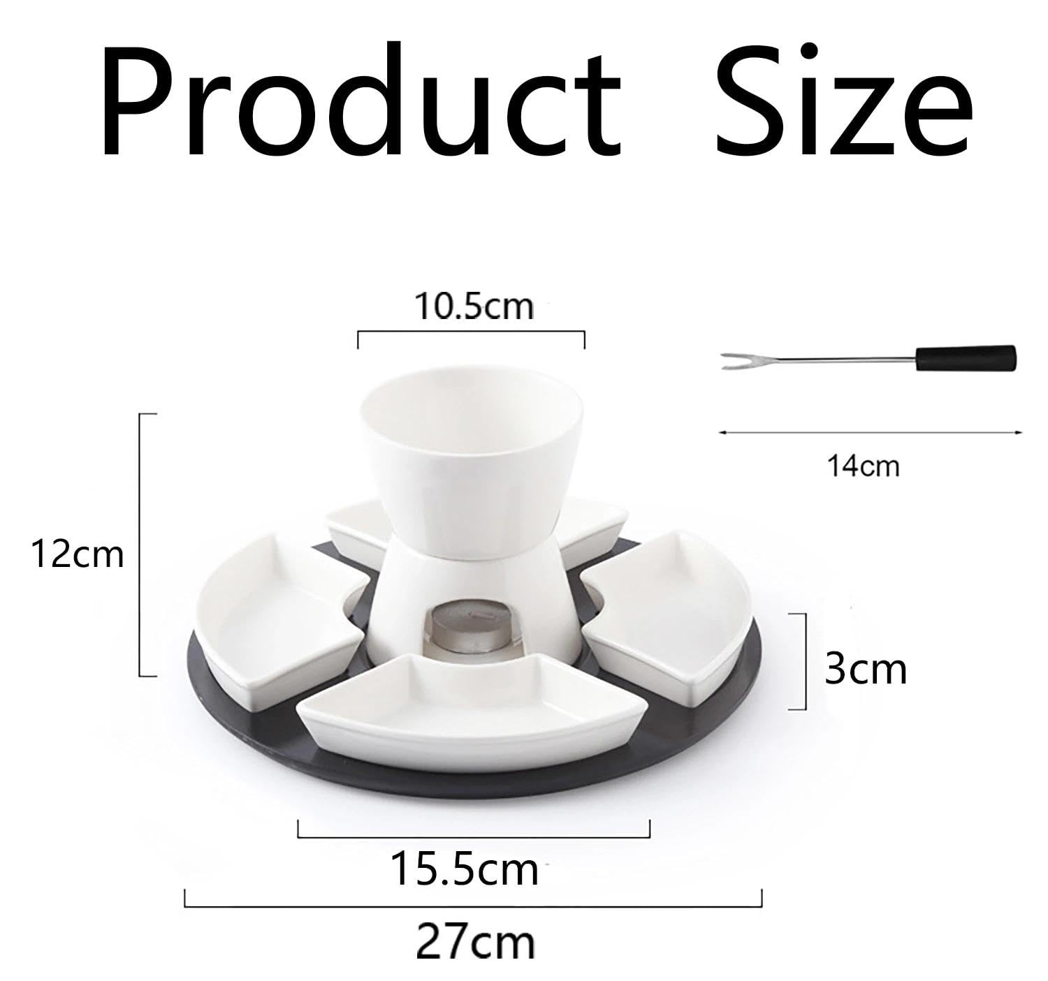 Ceramiczny zestaw do fondue czekoladowego, 300 ml, czekoladowe fondue z 4 talerzami ceramicznymi i 4 widelcami, do sera, fondue, rodzinnych obiadów, deserów, pikników, biały