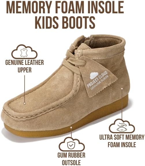 Project Cloud Kids Boots 100% Genuine Leather Chukka Non-Slip Fall Shoes Girls Boots for Kids with Memory Foam Insole & Gum Rubber Sole Boys & Girls Shoes (Kids Wallyboot) - Image 3