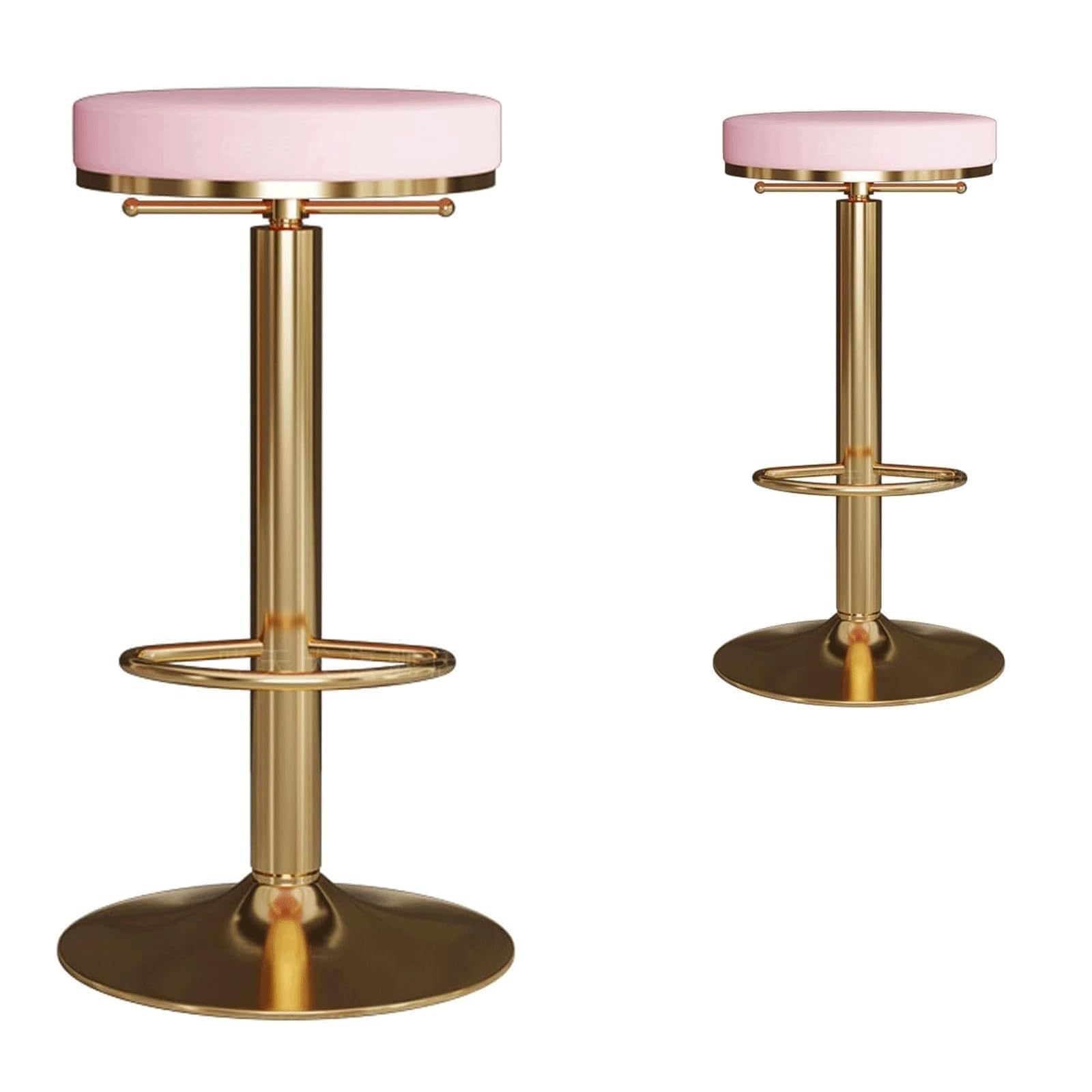 HNYJVZEVG Upholstered Barstools Set of 2 Kitchen Island Chairs Adjustable Bar Stools Pu Leather Backless and Armless Bar Chairs with Footrest(Rose,65-80cm)