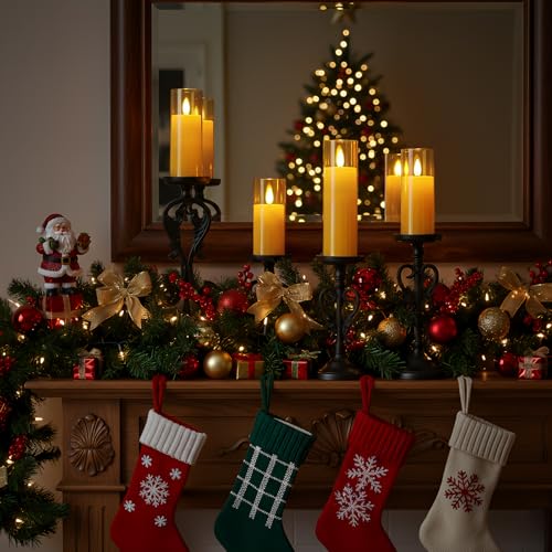 Image of Homemory Amber Acrylic Flameless LED Candles, Battery Operated with Remote Control and Timer, Electric Fake Candles for Wedding, Home Decor, Set of 9
