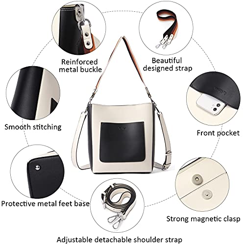 Bromen Hobo Bags For Women Leather Handbags Designer Shoulder Bucket Crossbody Purse Black With White #TOP5