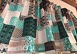 Teal Black Grey Patch Cotton Window Curtain Valance Boho Style Handmade 42W x 15L Fabric
