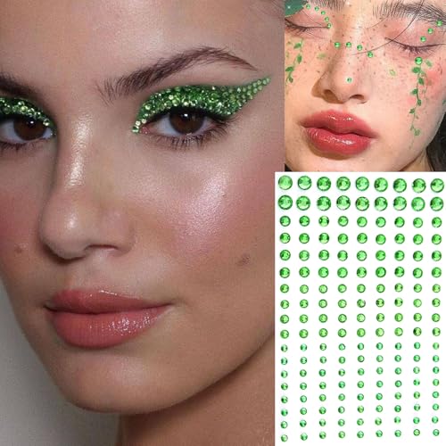 Image of NOOEPC Green Face Gems Hair Gems, Self-Adhesive Face Jewels Eye Jewels Rhinestones 3 /4 /5 /6 mm DIY Face Gems Stick on, Christmas Makeup Rhinestones Gems Rave Accessories for Face Eyes