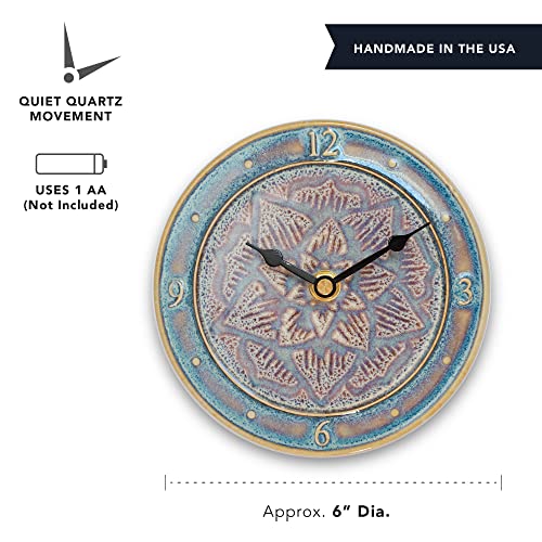 Georgetown Pottery Ceramic Small Wall Clock (6 Inch) With Desktop Stand, Handmade, Made In Usa (Purple Celtic Flower) #TOP1