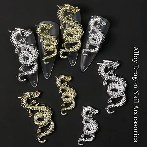 RUNRAYAY 40Pcs Gold & Silver Dragon Nail Art Studs for 3D Nail Charms, Dragon Nail Decoration for Women Girl DIY Nail Art Decor - Image 3