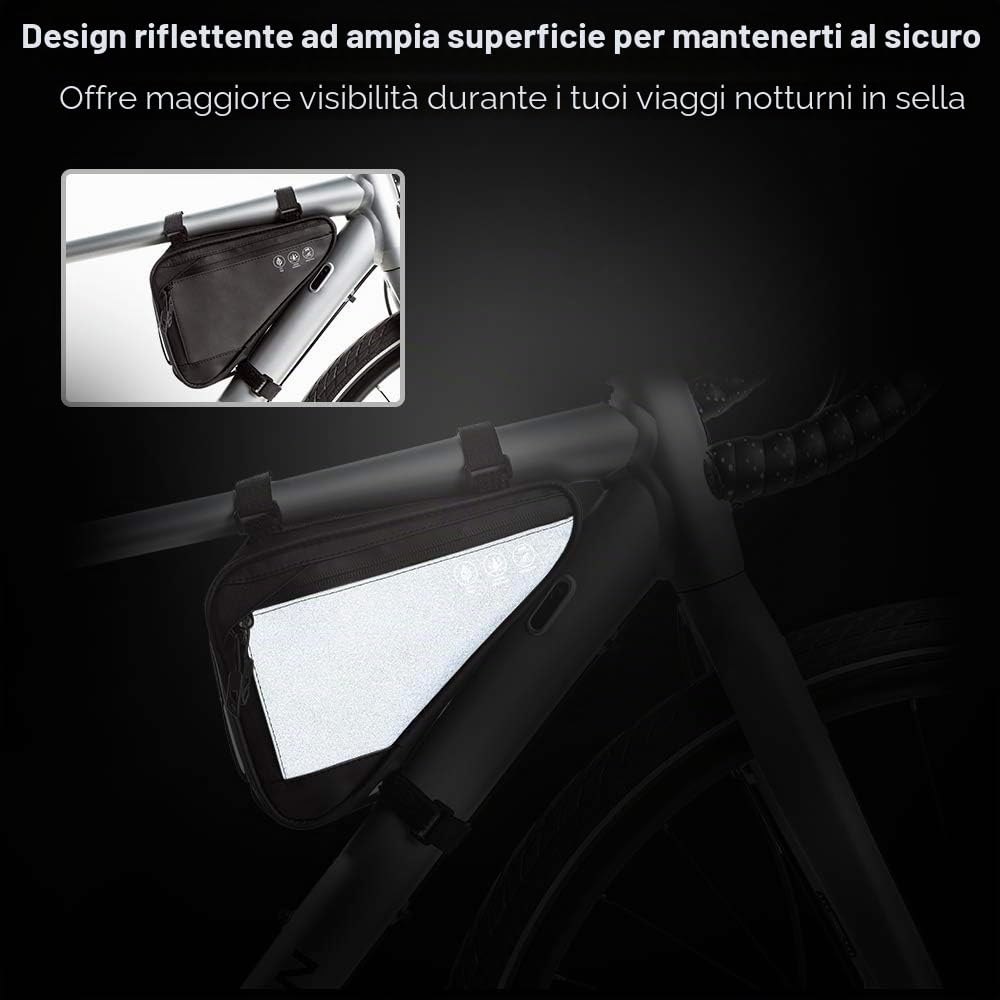 Nasjac Borsa con telaio triangolare per bici, borsa da manubrio anteriore impermeabile da ciclismo Borsa da sella con cinturino per borsa con striscia riflettente