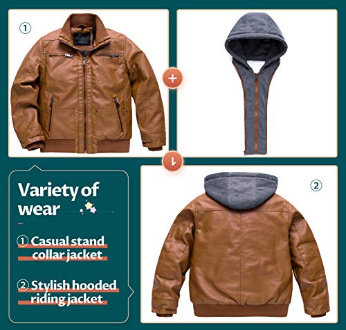 Image of Boy's Faux Leather Jacket Windproof Warm Winter Coat Kids Bomber Outerwear Waterproof PU Motorcycle Jacket
