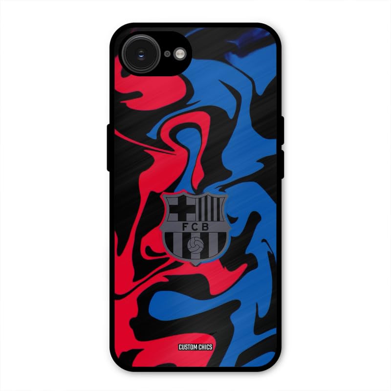 Image of PrintShield FC Barcelona Comic Back Cover for iPhone 16e, Shockproof Printed Phone Case with Soft TPU Sides & Anti-Slip Grip