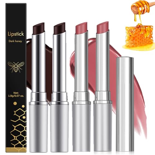 Lápiz labial Honeynoir-Black Honey, bálsamo labial con color Honeynoir Honey, lápiz labial Black Honey, lápiz labial Black & Pink Honey, brillo labial nutritivo e hidratante (Mezcla × 4 piezas)