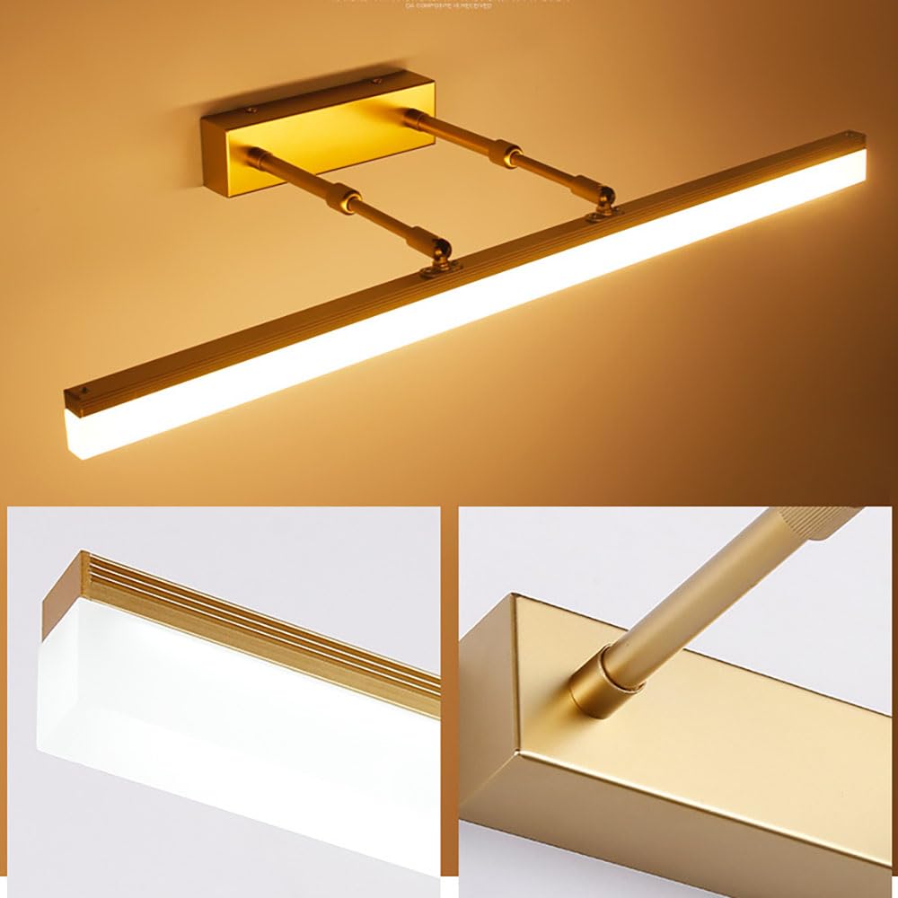 Générique Złota lampa ścienna do łazienki Regulowana lampa ścienna do luster i galerii 60 cm białe światło (ciepłe światło 60 cm)
