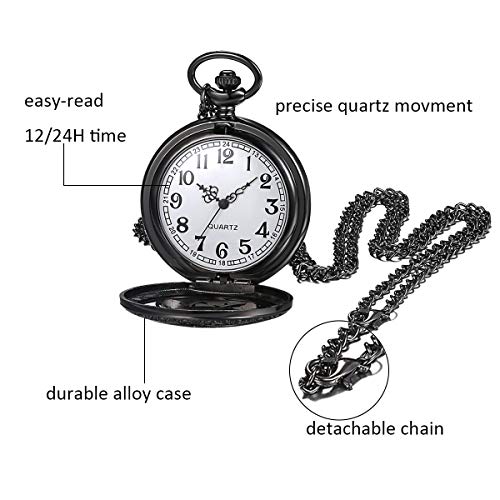Image of JewelryWe Bronze Flower Pocket Watch: Retro Vintage Pendant Watch with Openwork Cover and 32.3 Inch Chain - for Men Women Daily Wear and Gift Giving