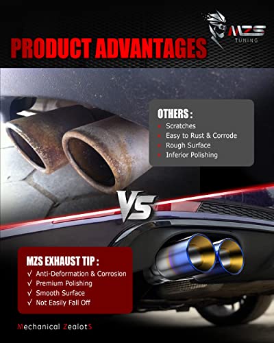 Image of MZS Dual Exhaust Tips 2.5 inch Inlet 3.5 inch Outlet Pipe Universal Burnt Blue 1Pcs