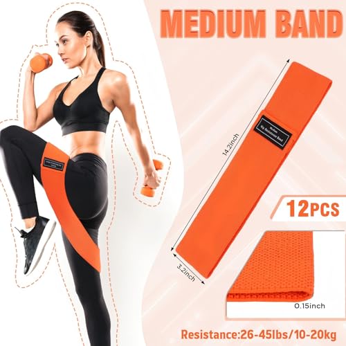 Image of 12 Pcs Fabric Resistance Bands for Working Out Non-Slip Booty Exercise Loop Bands for Women Men Glutes Hip Thigh Butt Yoga Pilates Fitness Gym, Light Medium Heavy
