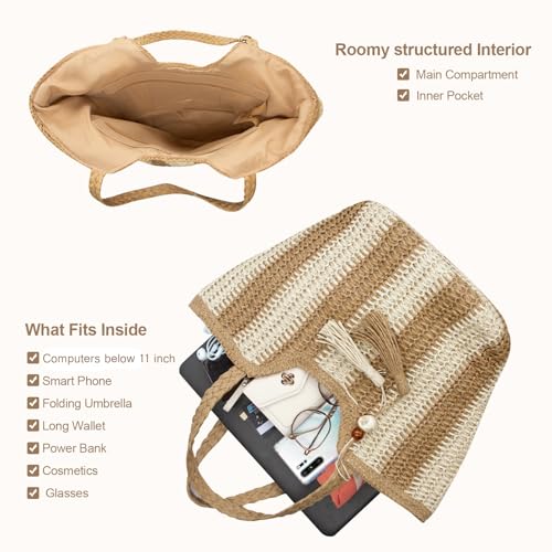 Image of Long Keeper Women Straw Beach Bag Large Weave Tote Bags Summer Boho Shoulder Bag Woven Handbag for Travel Vacation Shopping