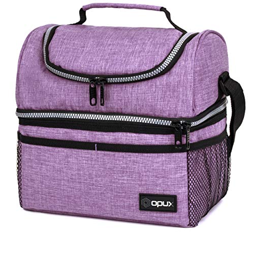 Opux Lunch Box For Women, Insulated Large Lunch Bag Adult Work, Double Decker Lunchbox Meal Prep, Dual Compartment Leakproof Lunch Cooler, Soft Lunch Pail Tote For Girls Kids School (Purple 16 Cans) #TOP28