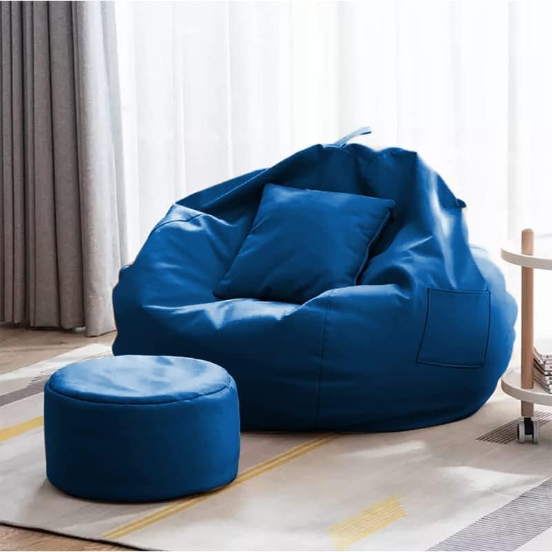 KAM'S LIEU Filled Bean Bag with Footstool, Royal Blue, 4XL
