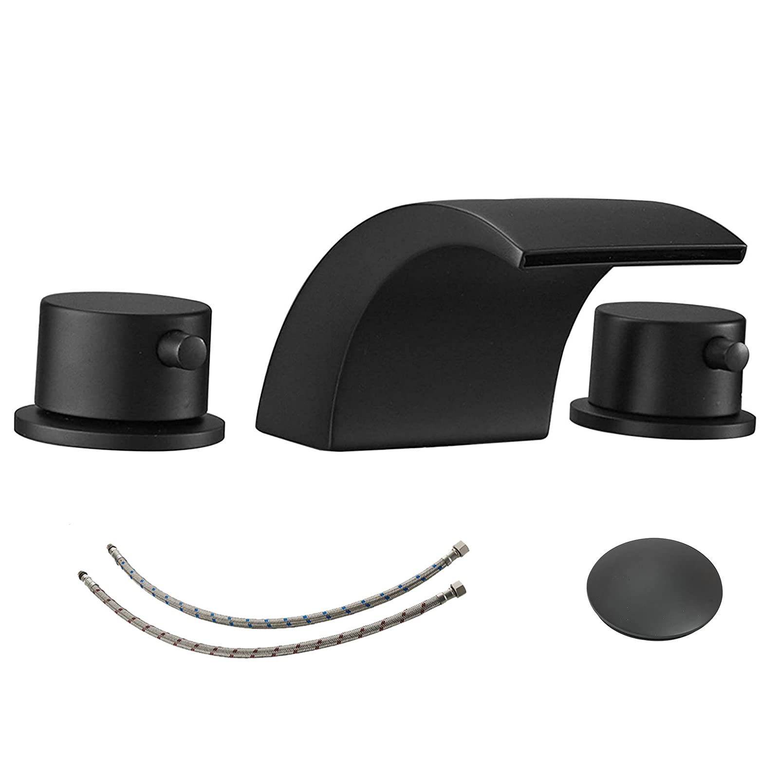 HomevaciousWidespread Bathroom Sink Faucet Led Light Matte Black Waterfall Bath Tub Garden 8-16 inch 2 Handles 3 Holes Assembly Faucets Modern Commercial Basin Mixer Tap