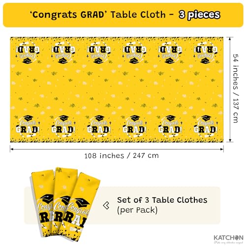 Image of KatchOn Graduation Tablecloth, Pack of 3, 54 x 108 Inches, Graduation Decorations 2026, Yellow Table Cloths, Gongrats Grad Tablecover, Graduation Party Decorations, Graduation Table Decorations 2026
