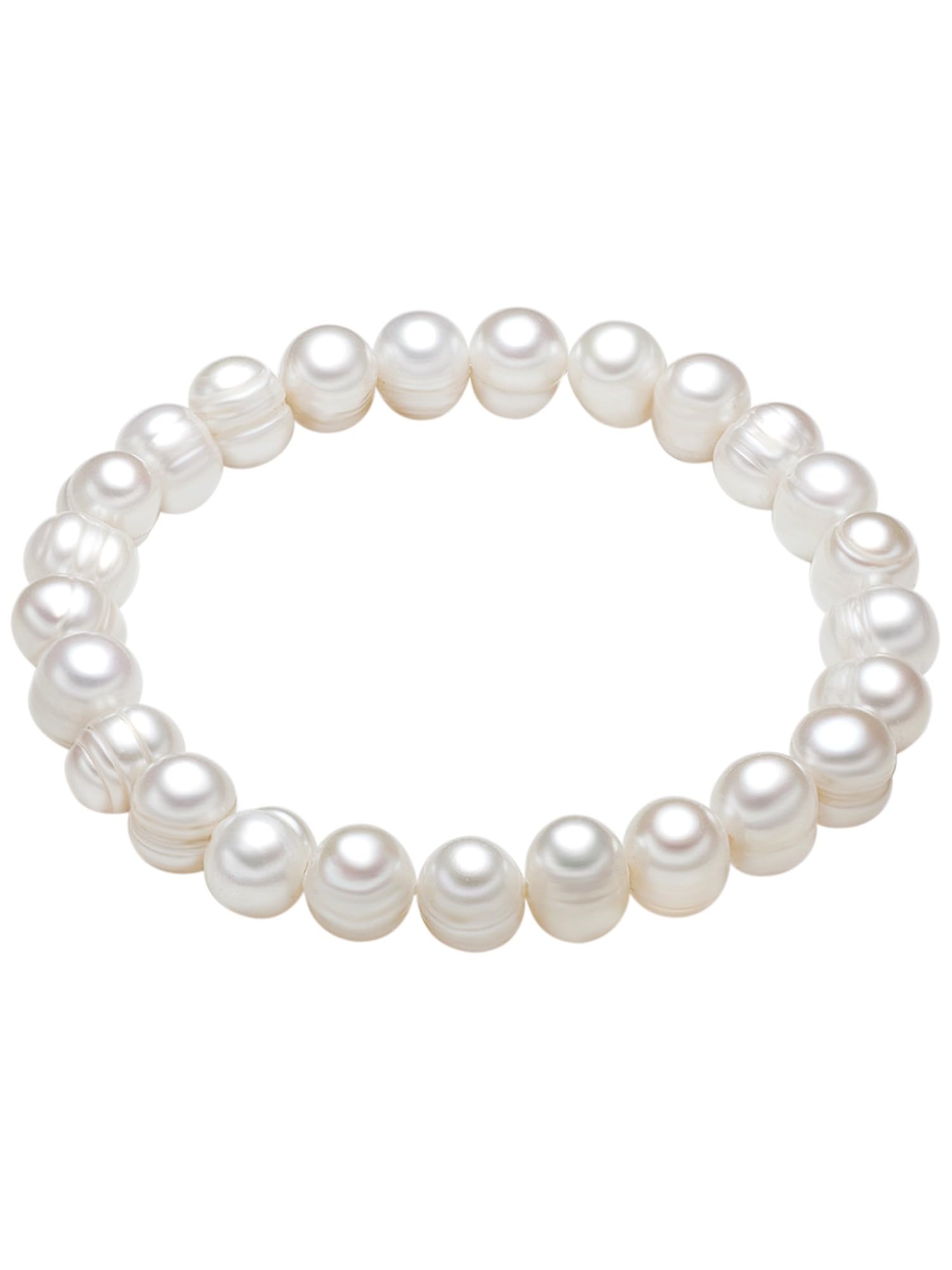 Valero Pearls Damen-Armband elastisch Hochwertige Süßwasser-Zuchtperlen in ca. 8 mm Barock weiß 19 cm - Perlenarmband mit echten Perlen weiss 446665