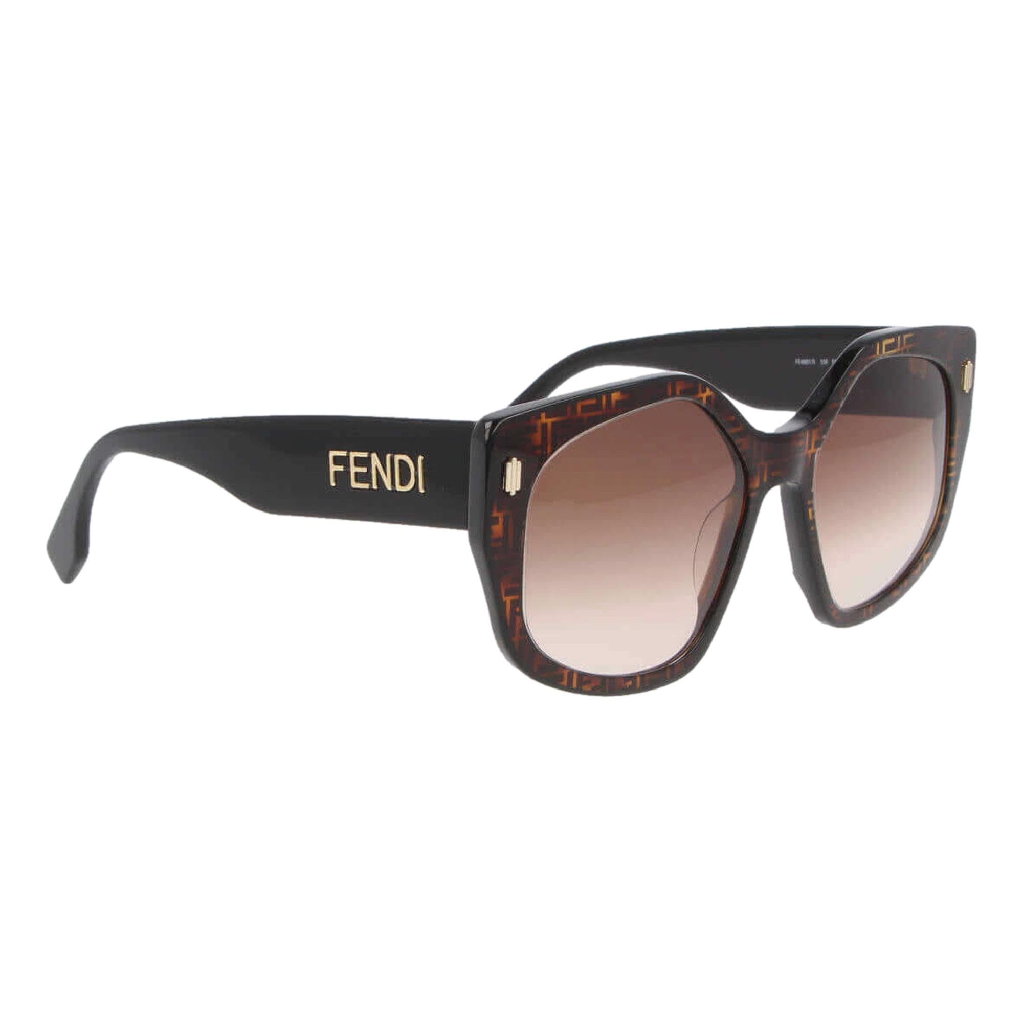 FENDI Bold FF Havana - Gafas de sol con montura geométrica de acetato marrón y negro, Marrón, Talla única