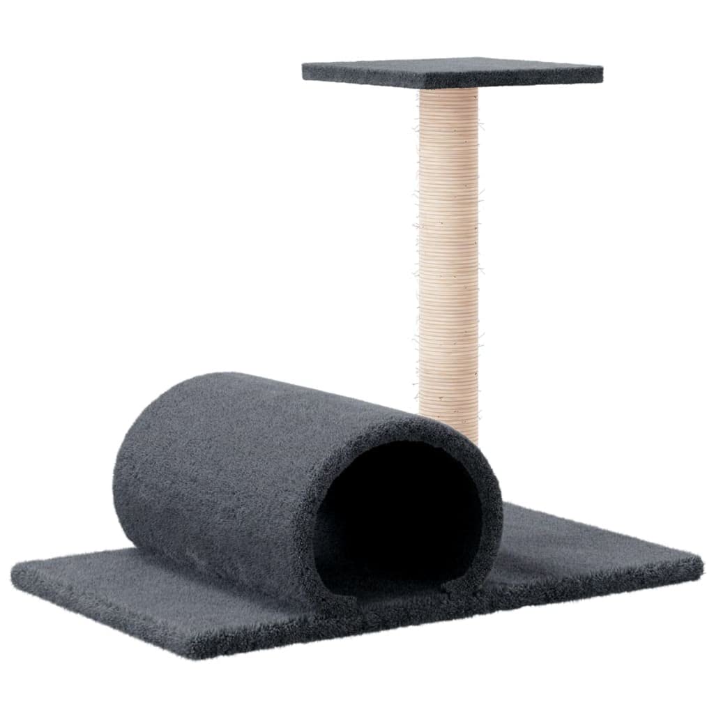 Kratzbaum mit Tunnel und Plattform Dunkelgrau 60x34,5x50 cm Sisal Kratzmöbel Katzenbaum Kletterbaum mit Höhle Liegefläche für Klettern, Kratzen, Schlafen und Spielen in Wohnung und Zimmer